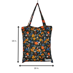 TB011 - Orange Floral Black Tote Bag